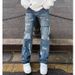 Men's Hip Hop Distressed Jeans - Ripped Straight Leg Denim Pants For Casual Streetwear (Blue, Xl/Xxl)_mkmklike.com