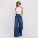 25 Cross-border Smx Jeans, Loose Wide-leg, Popular Floor-length Flared Pants, High-waisted Trendy Slimming Dark Blue_mkmklike.com