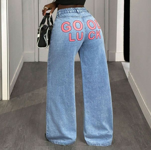 Women's Vintage Washed High-Waisted Straight Leg Denim Pants - Comfortable Cotton Blend Wide Leg Trousers For Casual & Office Wear_mkmklike.com