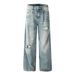 Distressed Jeans For Men Street Style Gradient Washed Wide-Leg Straight Long Punk Wasteland Vintage Loose Casual Pants_mkmklike.com