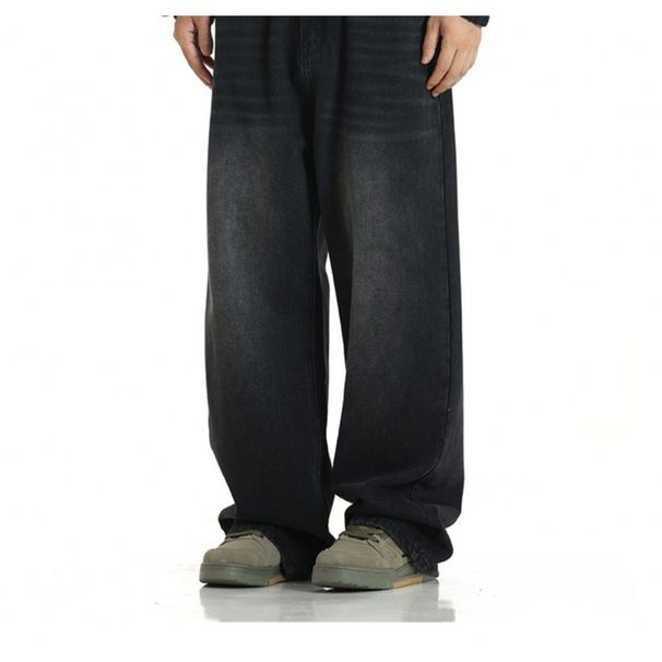 Vintage Washed Distressed Denim Jeans For Men | 90s Grunge Baggy Pants | High-Street Oversized Streetwear & Retro Aesthetic_mkmklike.com