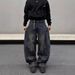 Men's Clothing Unisex Retro Washed Deconstructed Curved Blade Jeans Loose Straight Leg Casual Wide Leg Baggy Floor Length Pants_mkmklike.com