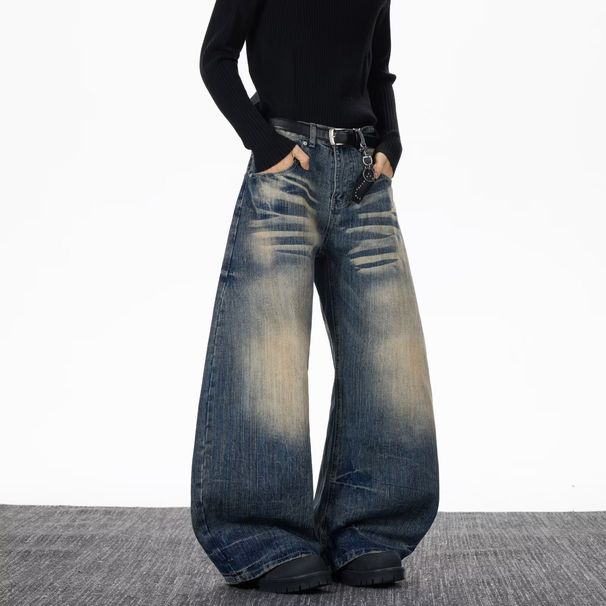 "Graffiti-Stitch Wide-Leg Jeans – Hip-Hop Distressed Denim With Custom Lettering (S-3XL, Vintage Blue/Black)"_mkmklike.com
