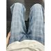 Retro Blue Checkered Denim Jeans – Relaxed Wide-Leg Pants With Flared Hem (Light Blue, S-XXXL)_mkmklike.com