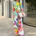 Women's Style Printed Loose Long Sleeve Wide Leg Pants Fashion Suit_mkmklike.com