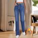 Women's Fleece-Lined Winter Jeans – High-Waisted Stretch Denim With Cozy Inner Fluff, Zip & Button Closure | Relaxed Fit, Blue Wash | S-XL_mkmklike.com