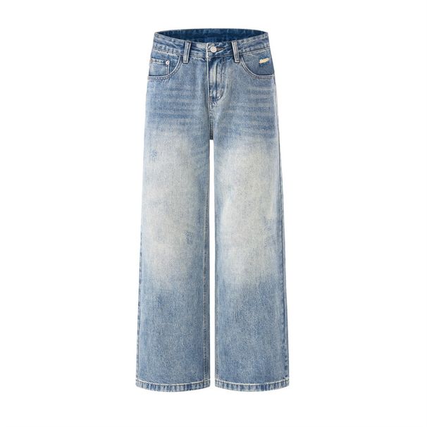 Washed Gradient Denim Straight American Street Style Men's Loose Casual Distressed Long Pants_mkmklike.com