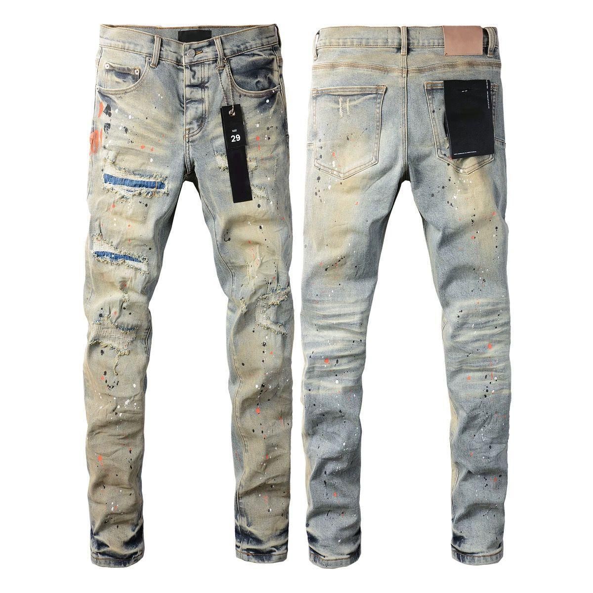 High Street Style Men's Skinny Jeans Premium Quality Low Rise Blue Print Letters Fashion Repair Denim Pants Male Trendy Size 28-36_mkmklike.com
