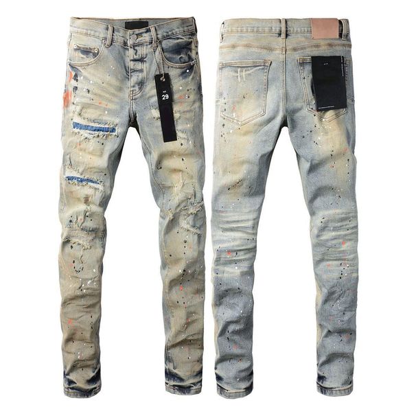 High Street Style Men's Skinny Jeans Premium Quality Low Rise Blue Print Letters Fashion Repair Denim Pants Male Trendy Size 28-36_mkmklike.com