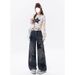 Women's Star Denim Cargo Pants, Autumn American Retro Street Style, Draped High Waist Loose Straight Wide Leg Long_mkmklike.com