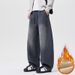 Fleece Silk Casual Pants Men's Pleated Imitation Jeans Men's Fleece Pants Men's Pants Men's_mkmklike.com
