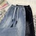 Vintage Rope Detail Men's Jeans - Relaxed Fit Straight Leg Casual Trousers For Summer, Streetwear Style, Multiple Sizes (Black/Blue)_mkmklike.com
