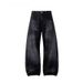 Men's Trendy Versatile Casual Washed Distressed Black Jeans High Street Style Loose Straight Leg Wide Leg Pants_mkmklike.com