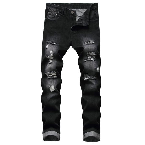 Men's Clothing Men's Ripped Straight Leg Slim Fit Non Stretch Jeans Ripped Men's Light Colored Denim Trousers Denim_mkmklike.com