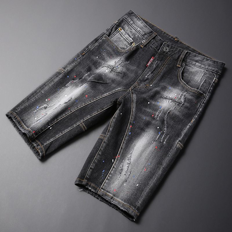 Men's Premium Heavy Washed Black Distressed Denim Shorts - Streetwear Biker Style Patchwork Cargo Pants For Summer_mkmklike.com