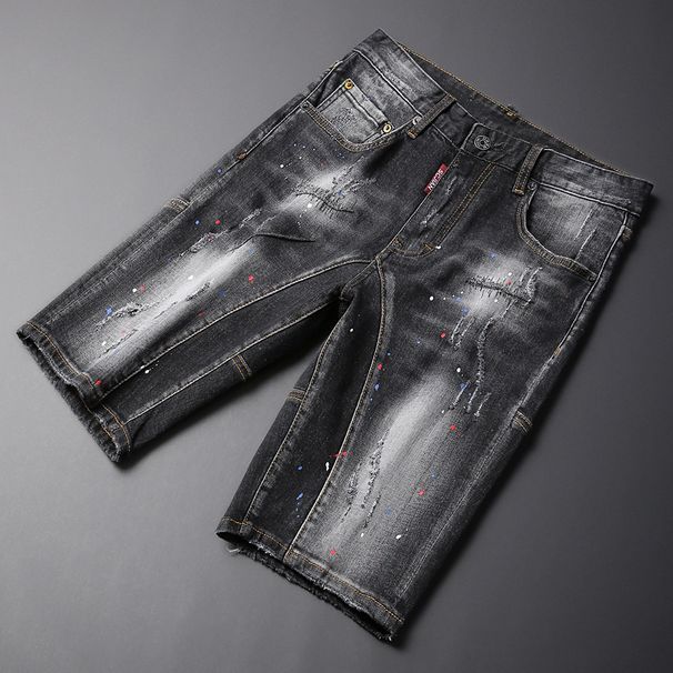 Men's Premium Heavy Washed Black Distressed Denim Shorts - Streetwear Biker Style Patchwork Cargo Pants For Summer_mkmklike.com