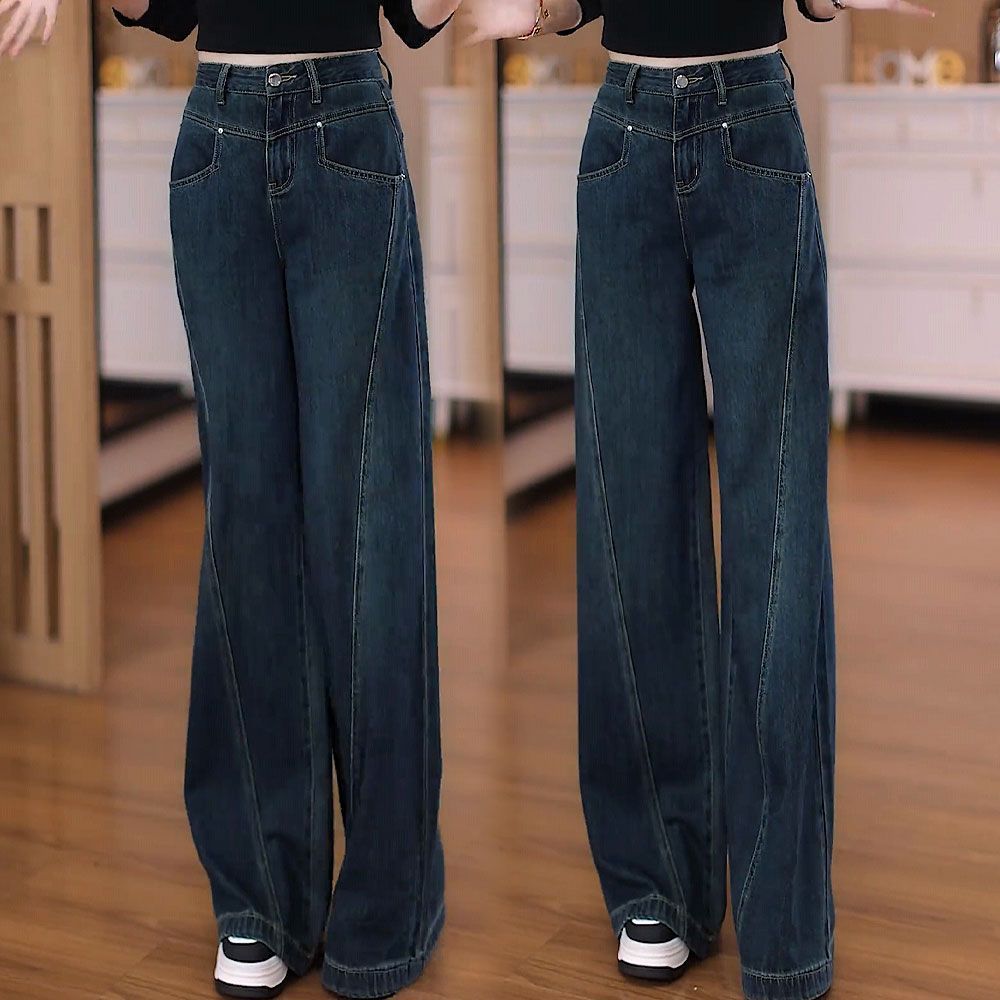 ELLE Fashionable Straight-Leg Jeans For Women, Autumn And Winter Hot Style, Fleece-Lined, Thickened, Loose Design, Slimming_mkmklike.com