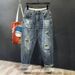 Men's High Street Retro Ripped Beggar Pants Loose Straight Harem Jeans Trendy Nine Point Spring Summer Clothing_mkmklike.com