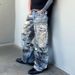 Summer New Illusion Distressed 3D Printed Digital Jeans Loose Trendy Design Versatile Long Pants_mkmklike.com