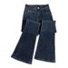 Blue Grey Flared Jeans For Women - High Waist Stretch Bootcut Pants With Button Detail Fashion Trends_mkmklike.com