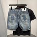 Men's Distressed Slim Fit Denim Shorts Trendy Washed Blue 5 Point Summer Fashion New Style_mkmklike.com