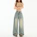 American High Street Retro Wide-leg Pants For Trendy Girls, Loose And Drapey, Distressed, Floor-length Women's Trousers,_mkmklike.com