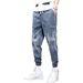 Gradual Change Letter Printing Men's Jeans Spring And Autumn New Tied Feet Nine-point Pants Youth Handsome Casual Trousers_mkmklike.com