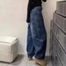 American Design Curved Knife Jeans Men's Spring And Autumn New Style Loose Wide Leg Banana Deep Blue Sickle Pants_mkmklike.com