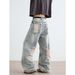 Light Blue Washed Ripped Beggar Pants Men And Women Loose Street Design Fashionable Jeans_mkmklike.com