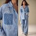 "Luxury Distressed Denim Shirt – Oversized Cotton-Polyester Blouse With Crystal Embellishments (XS-L, Vintage Blue) – Boho-Chic Layering Staple"_mkmklike.com