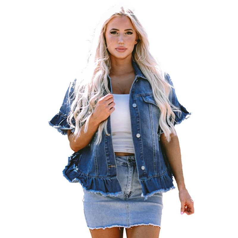 Women's Clothing Summer New Style Ruffled Short Sleeved Tops For Women Loose Casual Style Denim Jacket_mkmklike.com