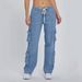 Women's Clothing Spring New Street Washed Overalls Women's Multi Pocket Wide Leg Lace Up Jeans_mkmklike.com
