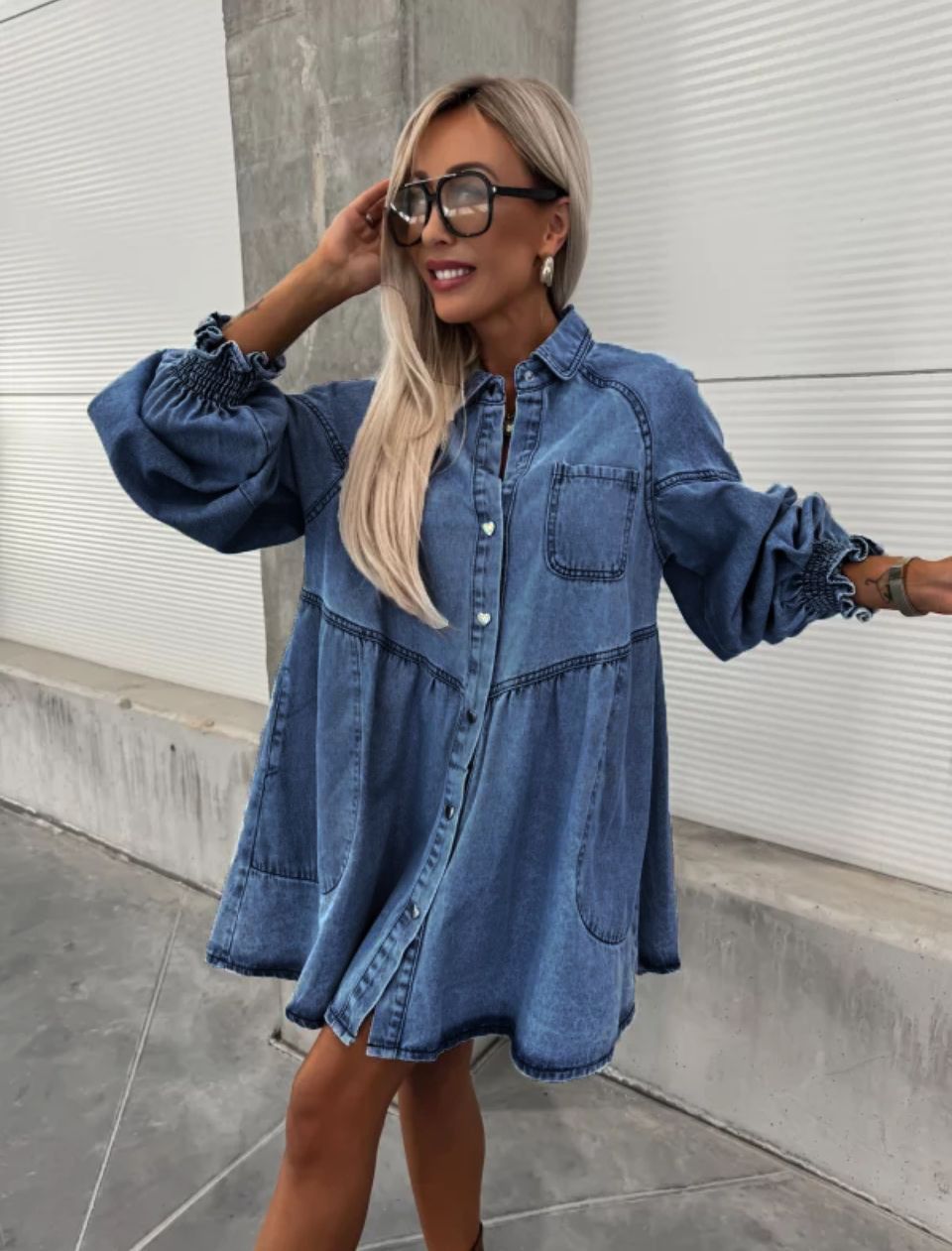 Women's Clothing Russian Women's Clothing New Spring And Summer Shirt Button Denim Long Sleeved Dress Loose_mkmklike.com