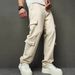 Men's Utility Cargo Pants – Beige Washed Cotton Workwear With Multi-Pocket Design (30-40, Mid-Rise Straight Fit, Street Style Inspired)_mkmklike.com