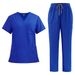 Women's new V-neck split medical overalls, pocket straight pants, men's and women's toiletries_mkmklike.com
