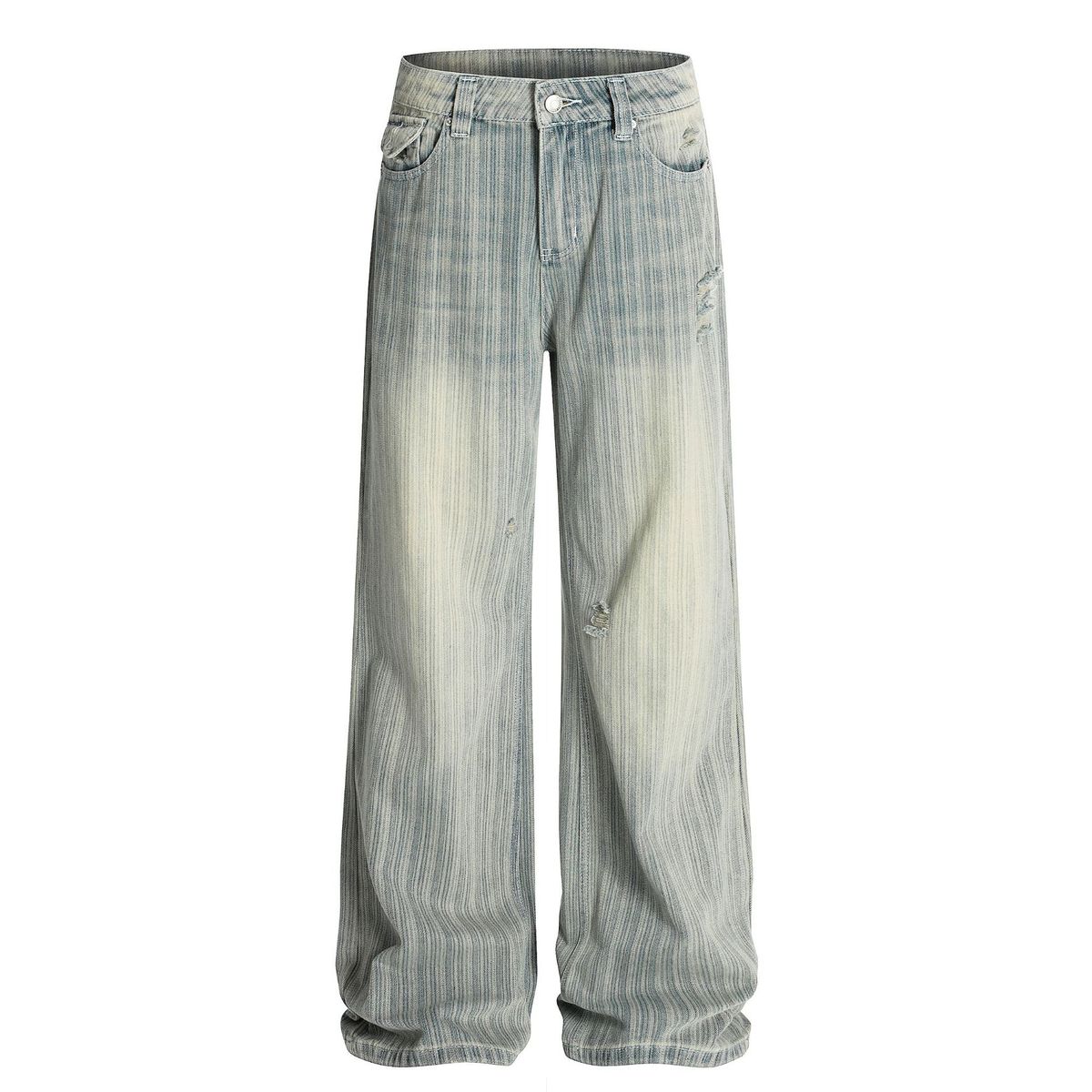 Men's Clothing Retro Trend Unisex Street Washed Bamboo Pattern Loose Men's Straight Jeans_mkmklike.com