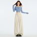 Juvenile Orange#Simple Elegant Apricot-colored Wide-leg Jeans For Women, High-waisted, Loose-fitting, Slimming, With A_mkmklike.com