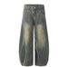 American Stle Vintage Washed Denim Scimitar Pants Men Heav Stitching Split Deconstructed Loose Wide Leg Trousers_mkmklike.com