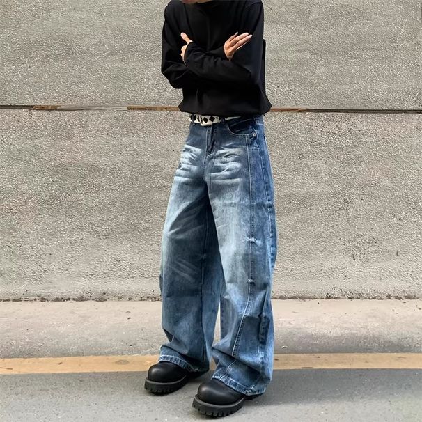 Cleanfit Retro Whiskered Knife Jeans High Street Casual Straight Leg Wide Loose Pants For Men And Women Trendy American Style_mkmklike.com