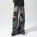 "Men's Distressed Black Wide-Leg Jeans – Summer Casual, High-End Grunge Style (S-XXXL)"_mkmklike.com