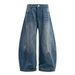 Cross Border American Style Stylish Washed Trendy Curved Blade Jeans For Men, Loose Wide Leg, Draped Silhouette, Sickle Shaped Floor Length Pants_mkmklike.com
