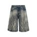 Lightning Pattern Floral Denim Cropped Shorts 14oz Over The Knee Casual Mid Length Pants Wide Leg Shorts Men's Trend_mkmklike.com