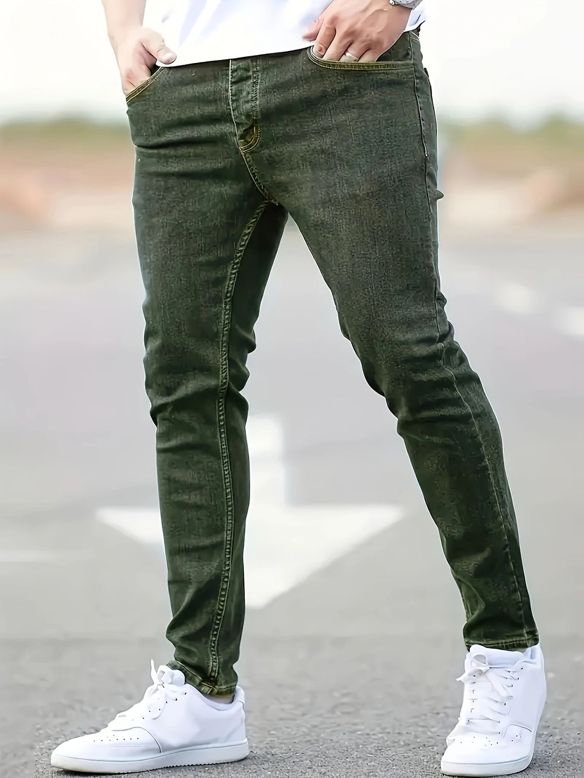 Men's Trendy Heavy Duty Tapered Jeans Imported Trade Washed Green European And American Style Long Pants_mkmklike.com
