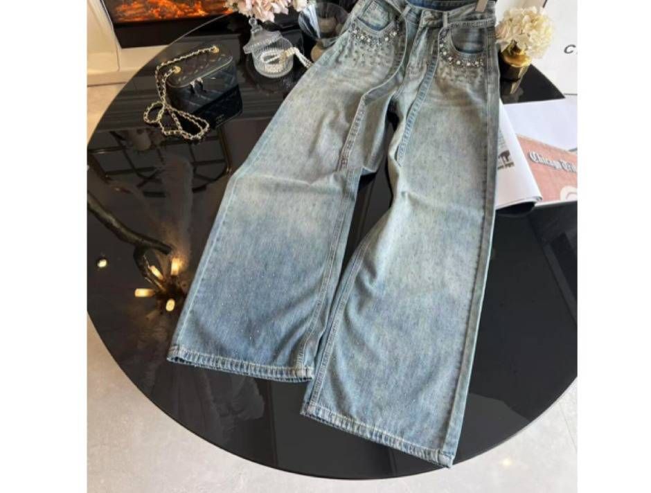 Women's Rhinestone Embellished High Waist Jeans - Retro Straight Leg Denim Pants With Slim Fit_mkmklike.com