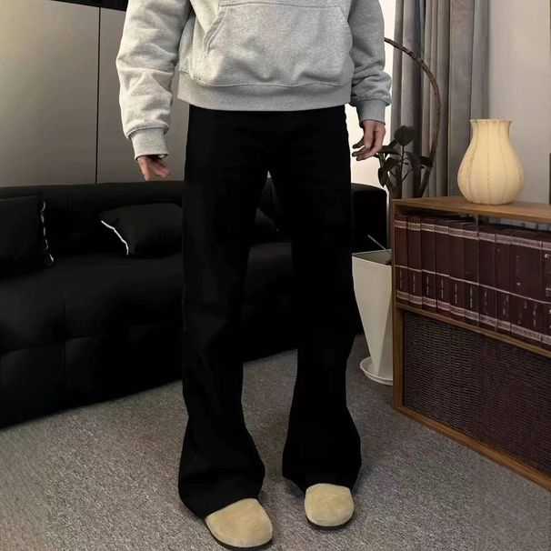 Men's Parisian Black Washed Vintage Bootcut Jeans - Retro Distressed Slim Fit Denim Pants With Raw Hem_mkmklike.com