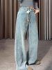 Light Color Jacquard Straight Jeans For Women 2025 Autumn High Waist Versatile Loose Slimming Petite Wide Leg_mkmklike.com
