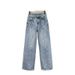 High-Waisted Straight Leg Jeans For Women - Stretch Denim Pants With Star Rhinestone Embellishments & Classic Blue Wash_mkmklike.com