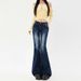 ELLE Wholesale Dropshipping American Low Waist Retro Hot Girl Dark Blue Slim Fit Stretch Flar Jeans Women Long Pants_mkmklike.com