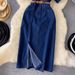 Women's Clothing Light Luxury Celebrity Style High End Polo Collar Denim Dress For Women Summer Split Waist Belt Design Niche Temperament Long Skirt_mkmklike.com