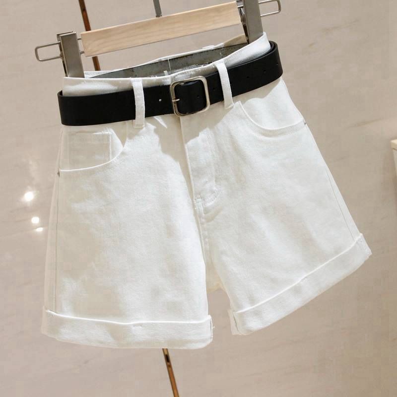 Women's Black Gray Denim Shorts Summer Thin Ins Korean Style Slimming Casual Rolled Hem A-Line Wide Leg Hot Pants_mkmklike.com